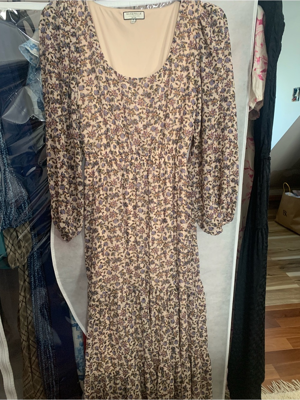 bagatelle Cream Maxi Dress with Purple Floral Print